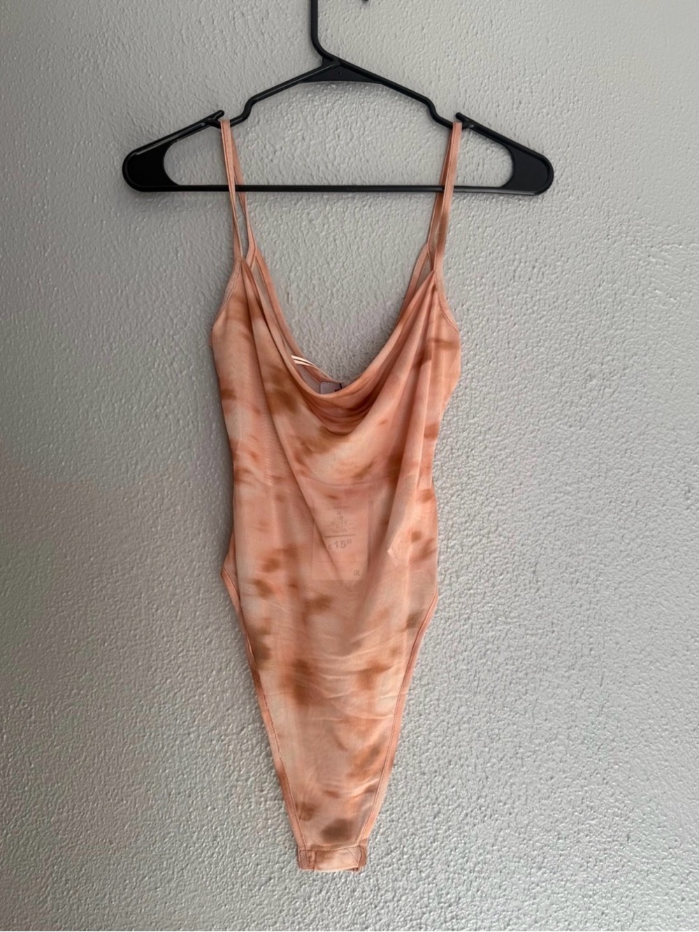 Peach Tie-Dye Cowl Neck Bodysuit with Thin Straps